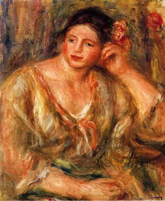 Madeleine leaning on her elbow with flowers in her hair - Pierre-Auguste Renoir