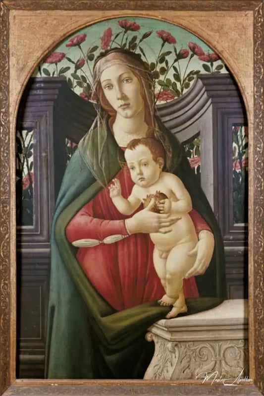 Madonne avec l'enfant dans une alcove décorée de fleurs - Sandro Botticelli - Reproductions de tableaux et peintures haut de gamme