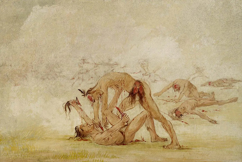 Mandan scalpant un enemy - George Catlin