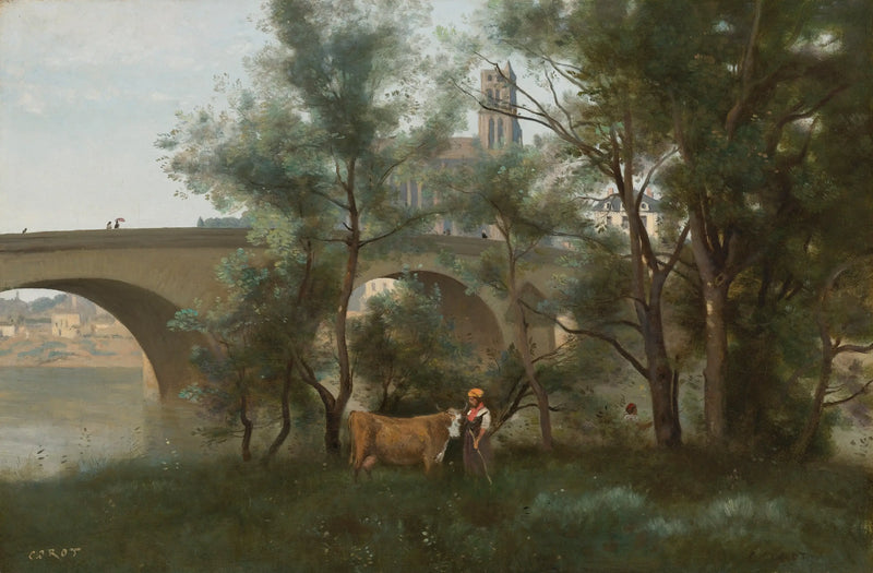 Mantes, the banks of the Seine at the foot of the bridge - Jean-Baptiste Camille Corot