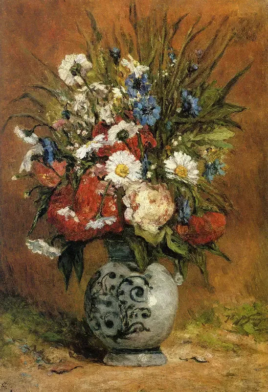 Daisies and Peonies in a Blue Vase - Paul Gauguin