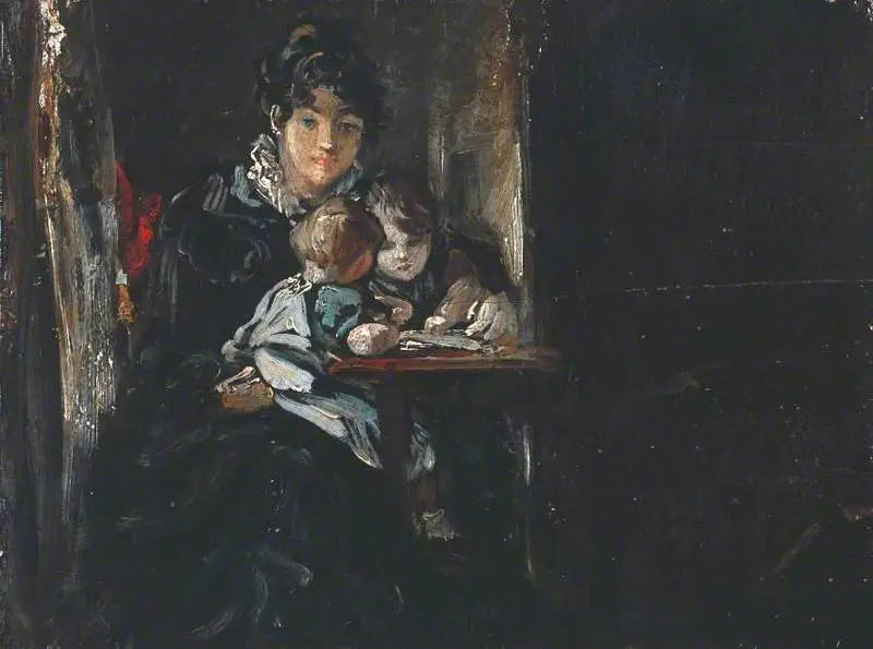 Maria Constable with two of her children. Verso: Copy after Teniers - John Constable
