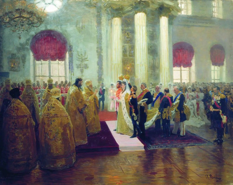 Marriage of Nicholas II and Grand Duchess Alexandra Feodorovna. - Ilya Repin