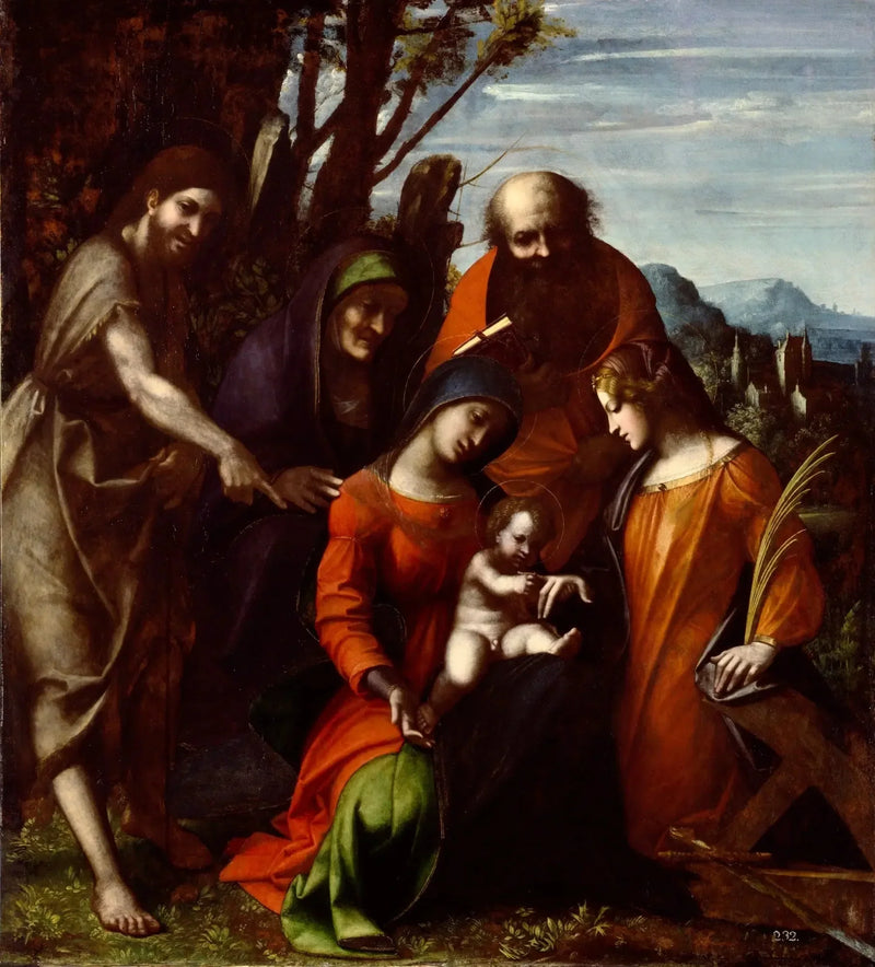 Mystical Marriage of Saint Catherine of Alexandria and Three Saints in a Landscape - Antonio da Correggio