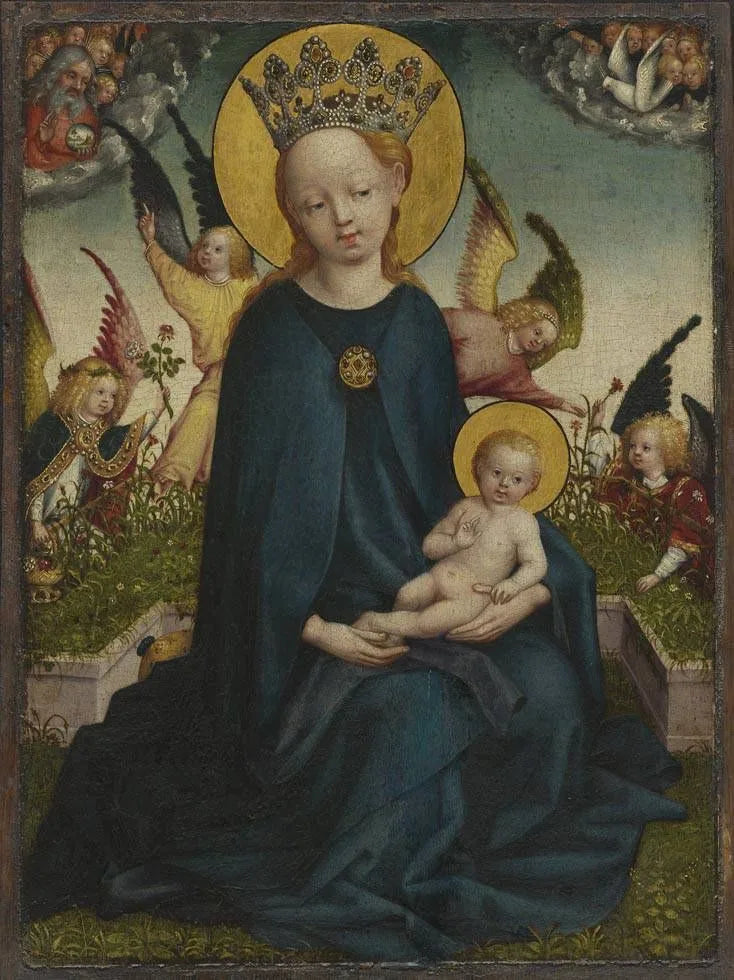 Marie with the Child Jesus next to a flower box - Stefan Lochner