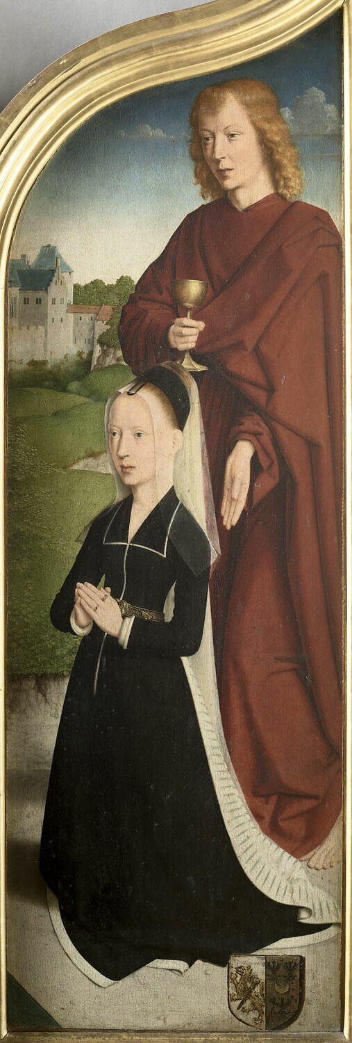 Marie, wife of Jean de Sedano, in prayer with Saint John the Evangelist; external side: Eve, nude - Gérard David