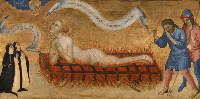 Martyrdom of Saint Laurent with two Benedictine nuns - Giovanni di Paolo