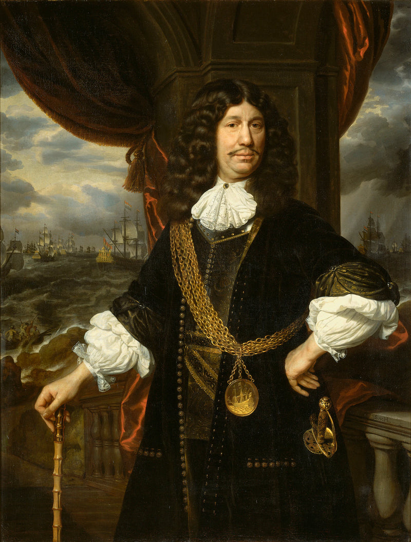 Mattheus van den Broucke (1620-85). Conseil des Indes, orné de la chaîne en or et de la médaille que lui offrit la VOC en 1670 - Samuel van Hoogstraten