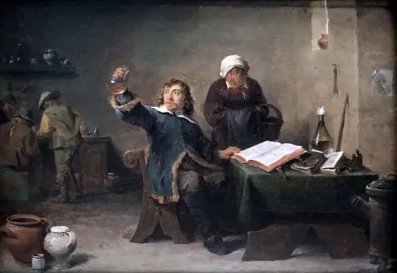 Village doctor examining a urine sample - David Teniers the Younger
