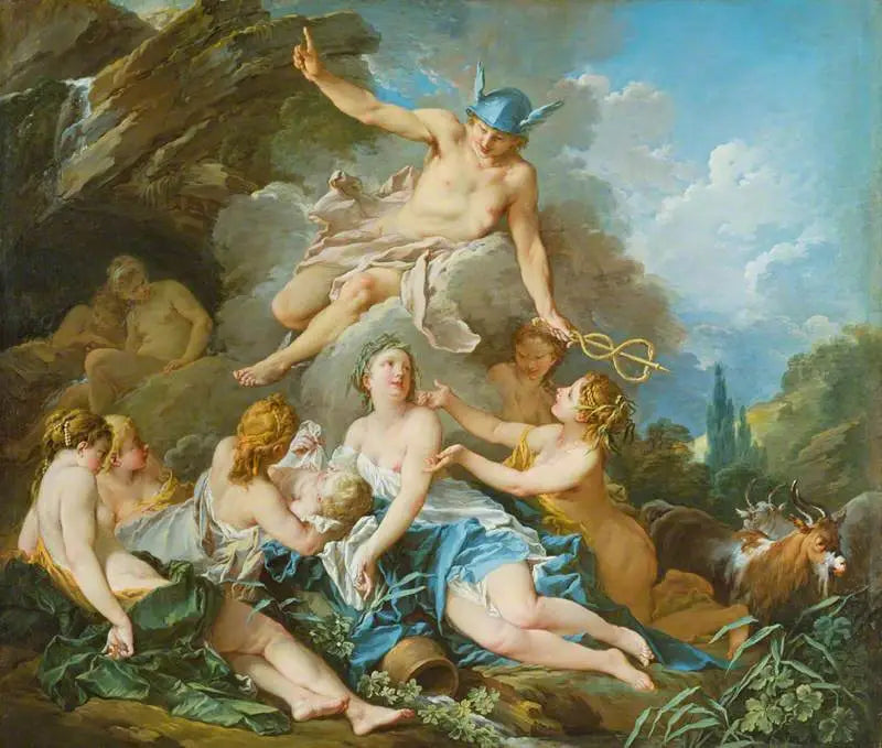 Confident Mercury with the Child Bacchus and Nymphs - François Boucher