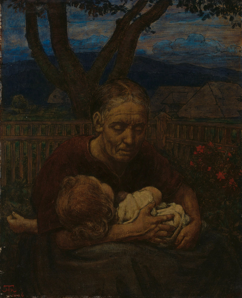 Mère avec enfant dans un jardin - Hans Thoma