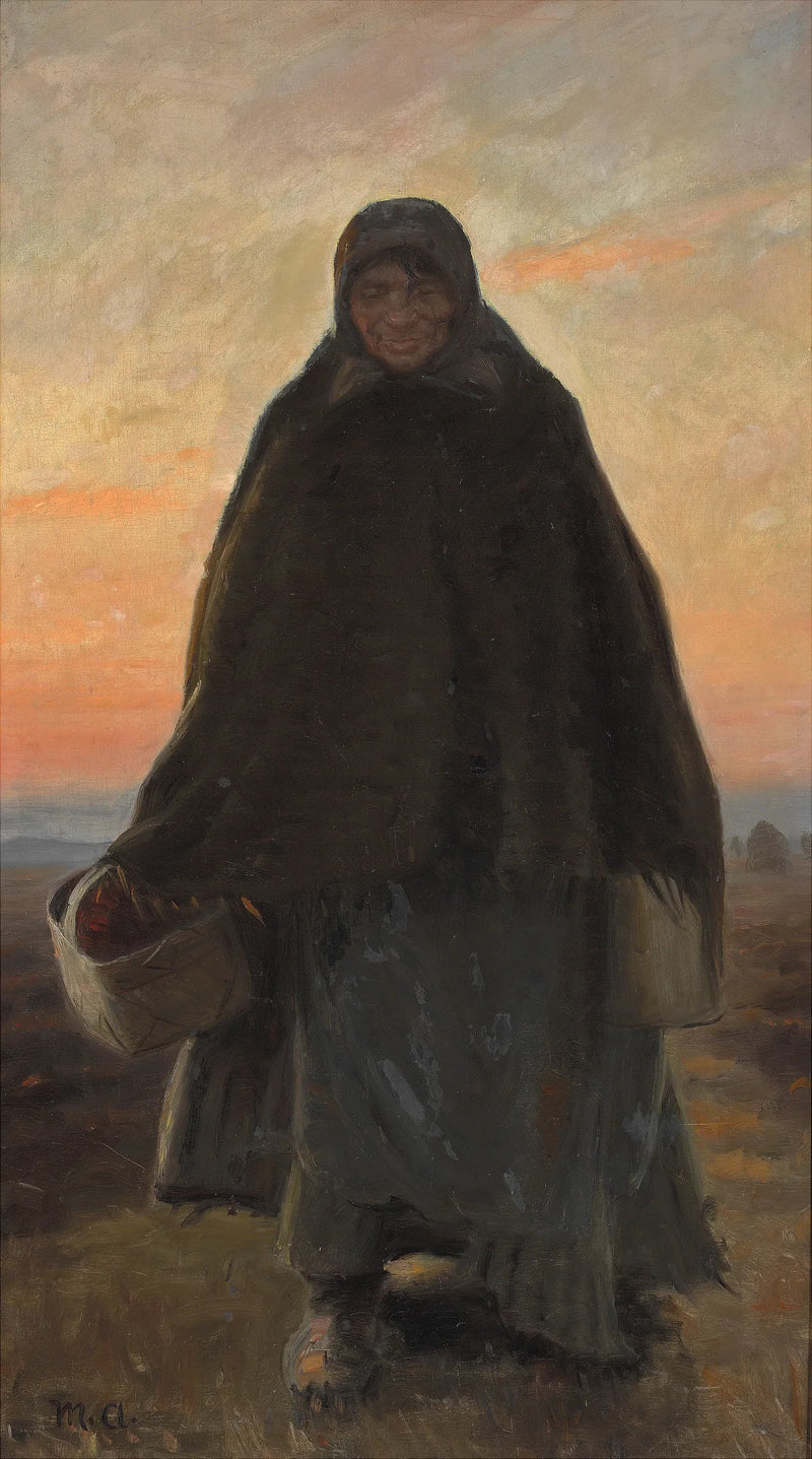 Merry Elsie walks home across the moor in the evening light. - Michael Peter Ancher