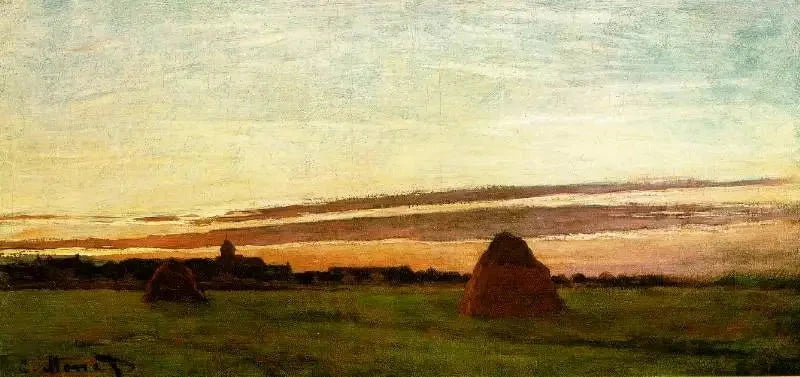Meules près de Chailly, soleil levant W55a par Claude Monet, 1865, San Diego Museum of Art