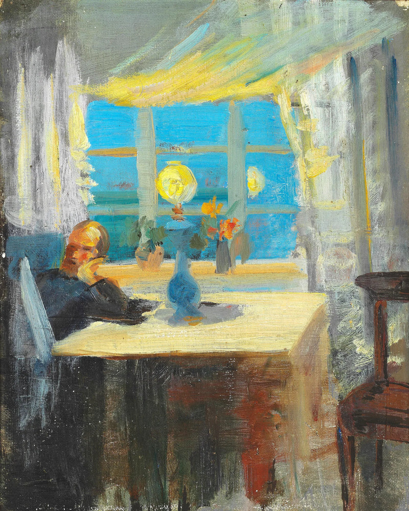 Michael Ancher reads the newspaper. -Anna Ancher