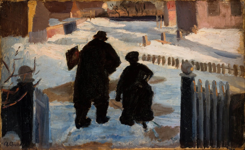 Michael Ancher goes to his studio accompanied by organist Helene Christensen - Anna Ancher