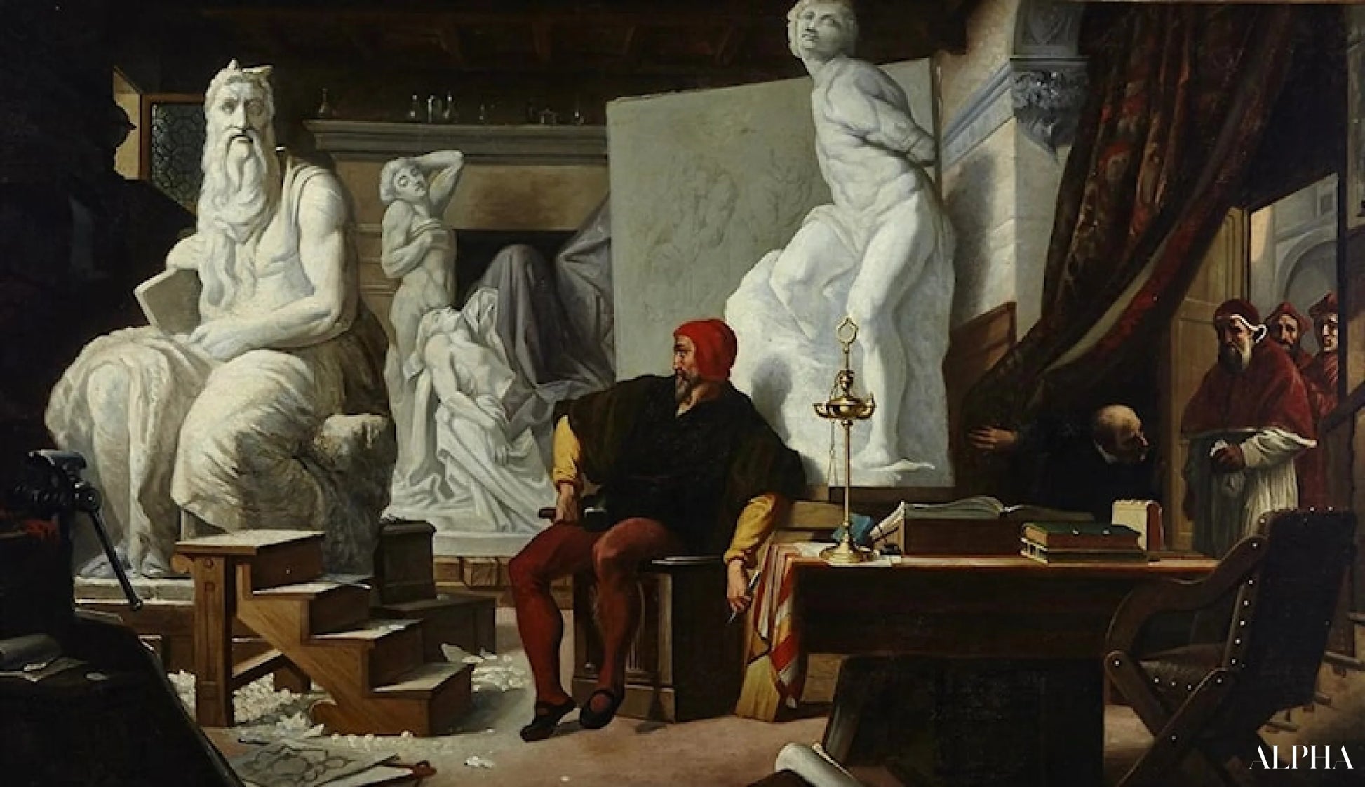 Michelangelo in his studio visited by Pope Julius II - Alexandre Cabanel Reproductions of paintings in the painting at