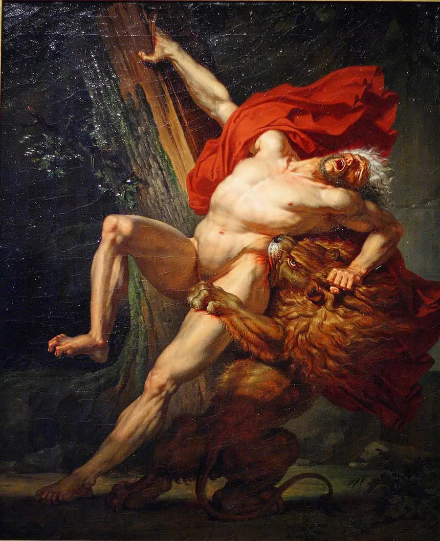 Milon de Crotone, wanting to test his strength, is surprised and devoured by a lion - Charles Meynier