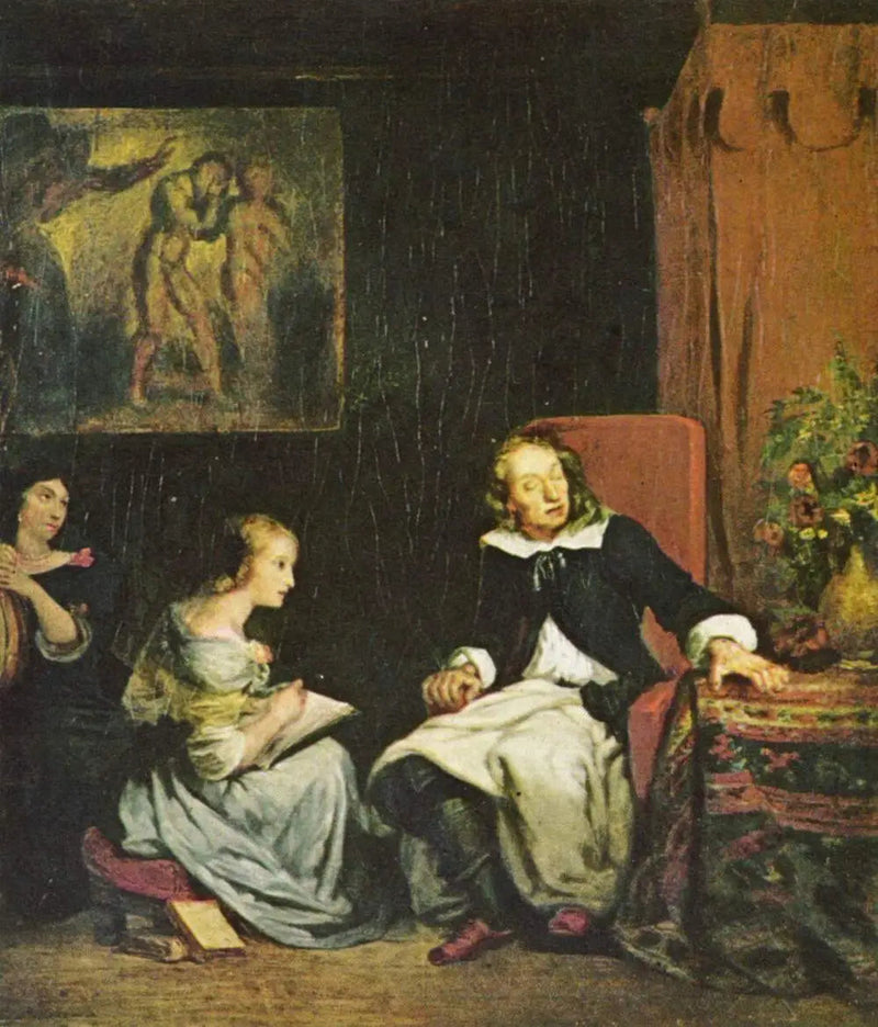 Milton dictating to his daughters his epic poem, 