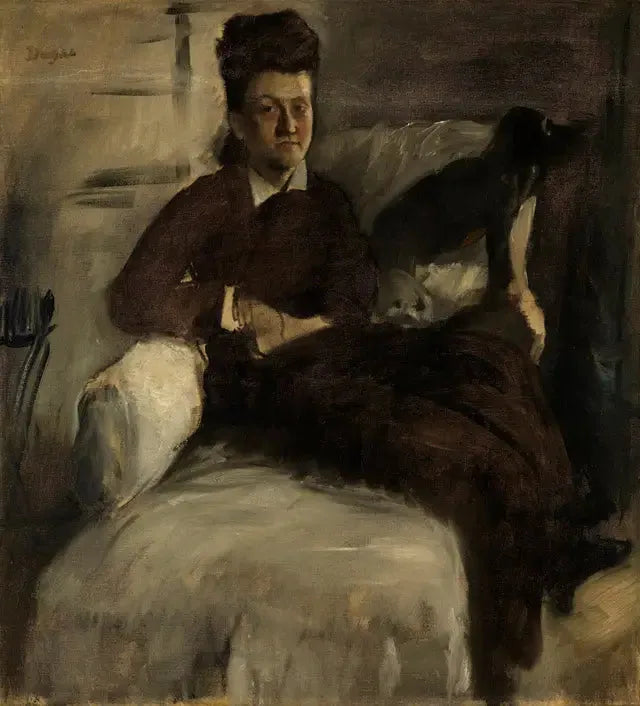 Mme Jeantaud on her chaise longue with two dogs - Edgar Degas