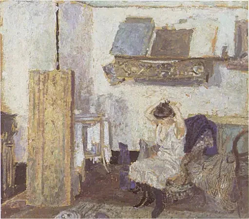 Sitting model in an armchair, styling hair - Édouard Vuillard