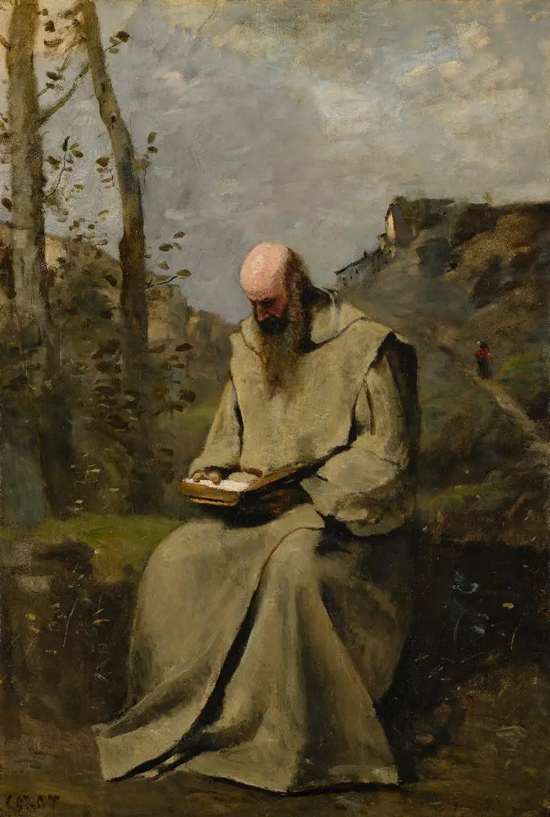 Monk Sitting, Reading - Jean-Baptiste Camille Corot