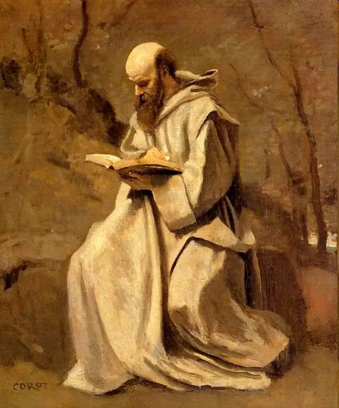 White Monk, Sitting, Reading - Jean-Baptiste Camille Corot