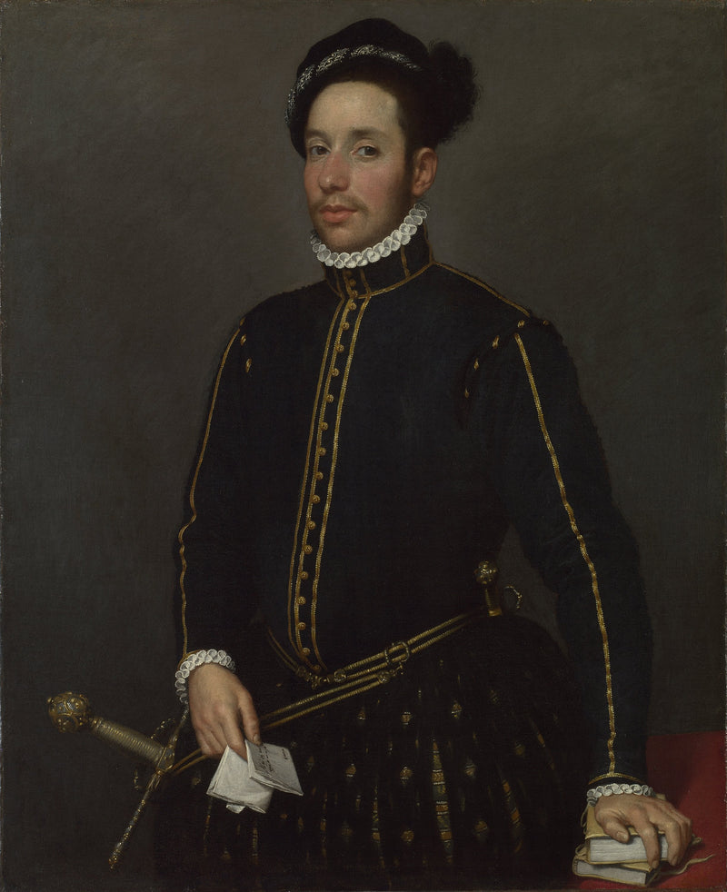 Left-handed gentleman with two quarter-length portraits and a letter - Giovanni Battista Moroni