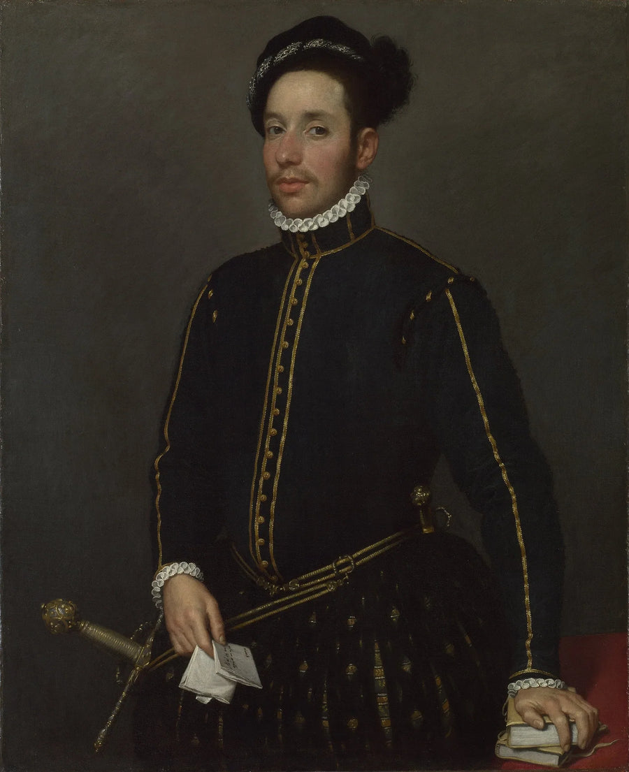 Left-handed gentleman with two quarter-length portraits and a letter - Giovanni Battista Moroni