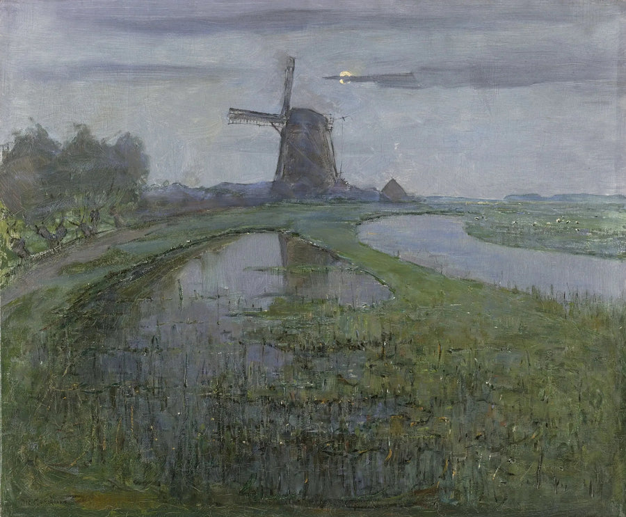 Oostzijdse Mill along the Gein River in the Moonlight - Piet Mondrian