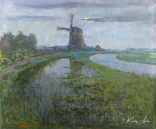 Moulin de l'est le long de la rivière gein au clair de lune - Mondrian - Reproductions de tableaux et peintures haut de gamme