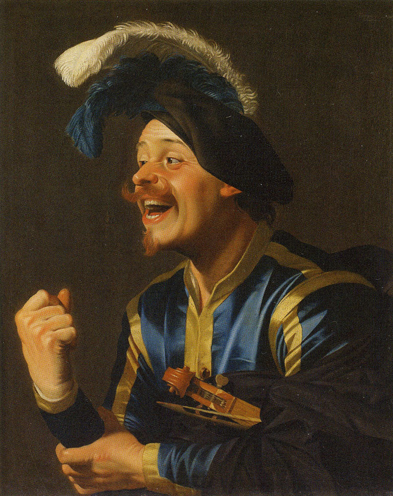 Laughing musician with a violin under the arm - Gerrit van Honthorst