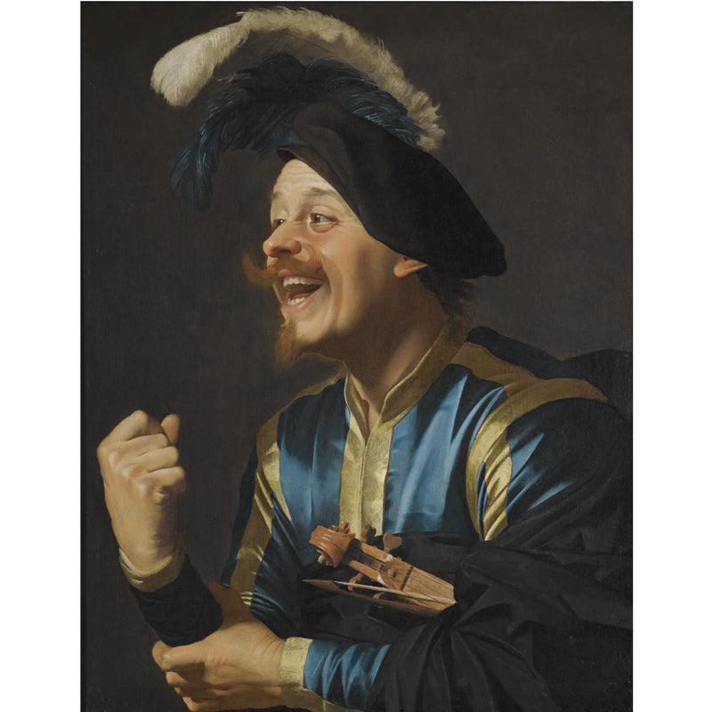 Laughing musician with a violin under the arm - Gerrit van Honthorst