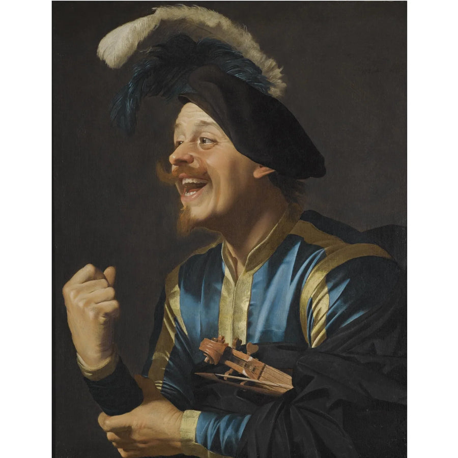 Laughing musician with a violin under the arm - Gerrit van Honthorst