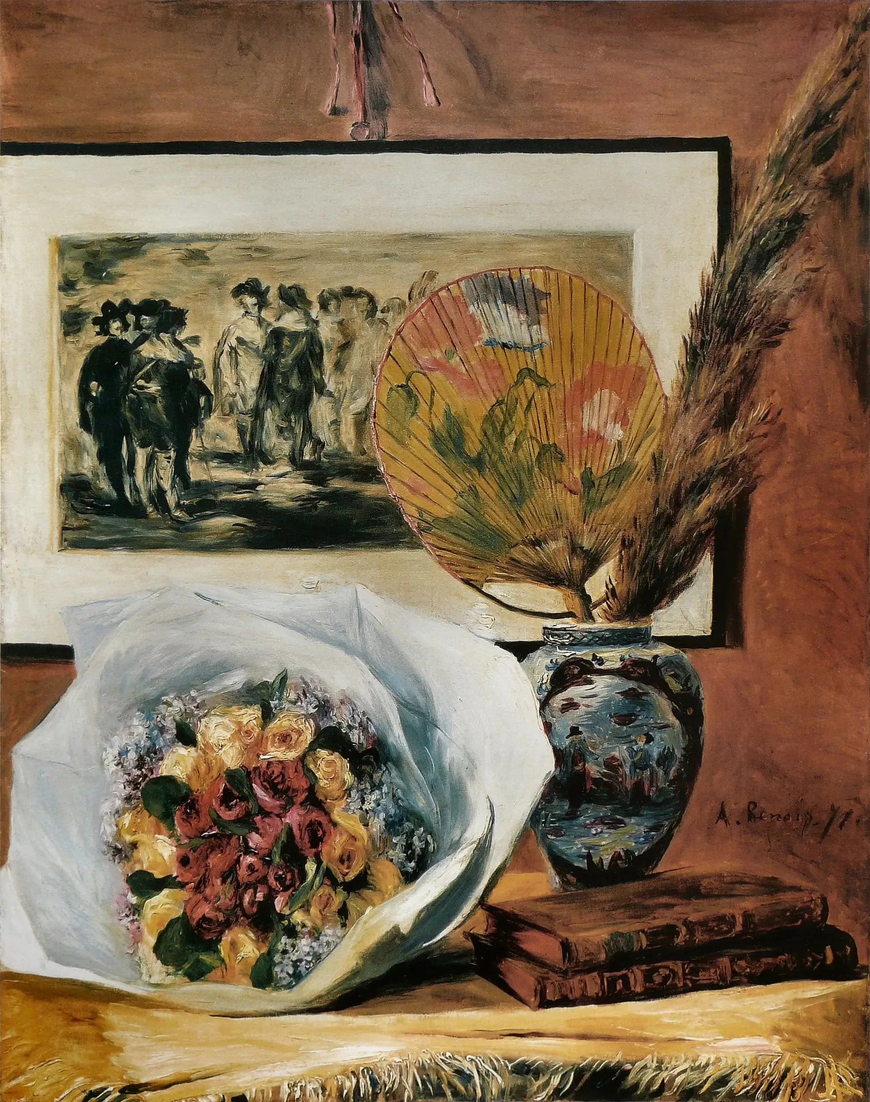 Nature morte au bouquet et à l'éventail - Pierre-Auguste Renoir image 1 tableau peint à l’huile sur toile