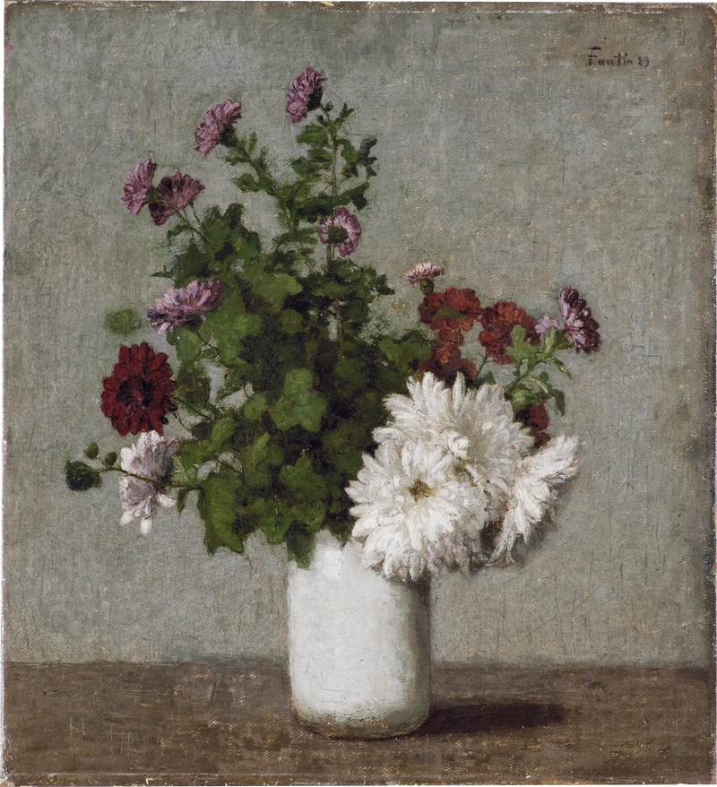 Still life with flowers: autumn chrysanthemums in a white vase - Henri Fantin-Latour