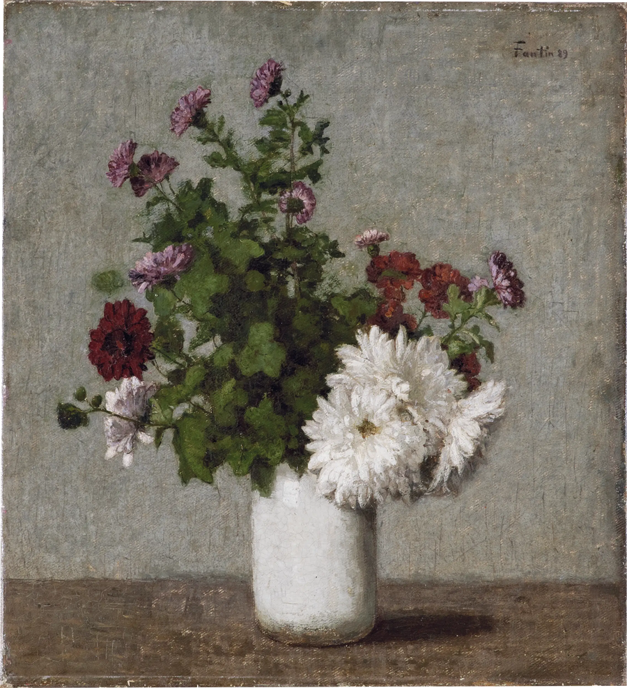 Still life with flowers: autumn chrysanthemums in a white vase - Henri Fantin-Latour