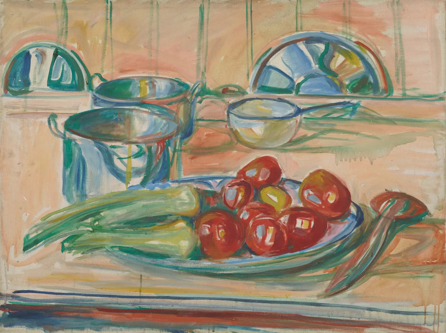 Still Life with Tomatoes, Leeks, and Casseroles - Edvard Munch