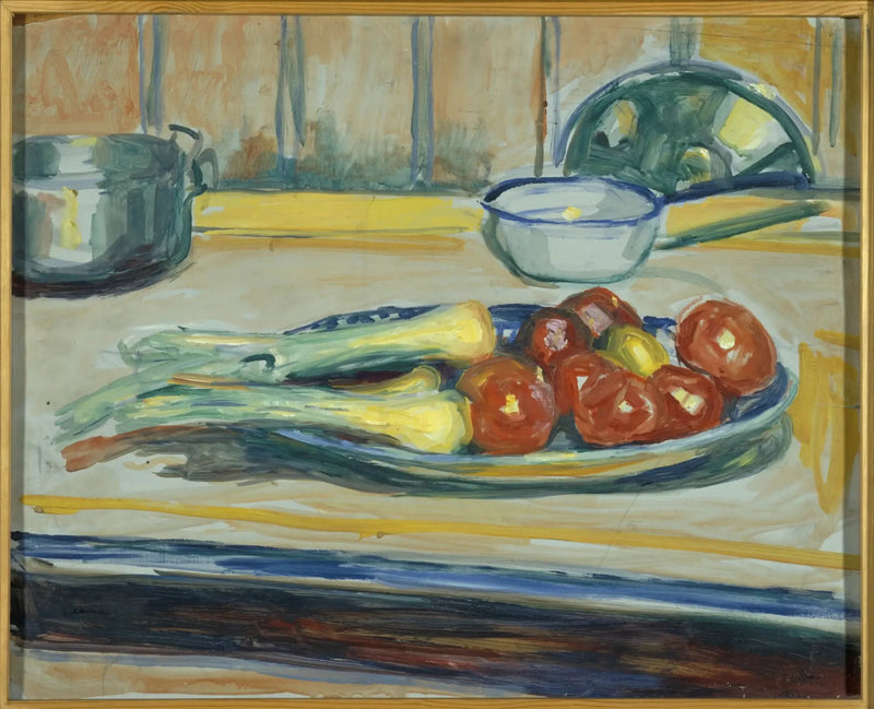 Still Life with Tomatoes, Leeks, and Casseroles - Edvard Munch