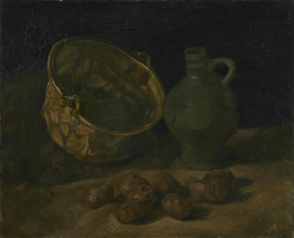 Nature morte avec chaudron et cruche en laiton - Vincent van Gogh image 1 copie peinte à la main à l’huile