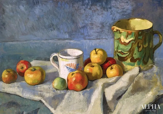 Nature morte avec des pommes, une tasse et un pichet - Paul Cézanne - Reproductions de tableaux et peintures haut de gamme