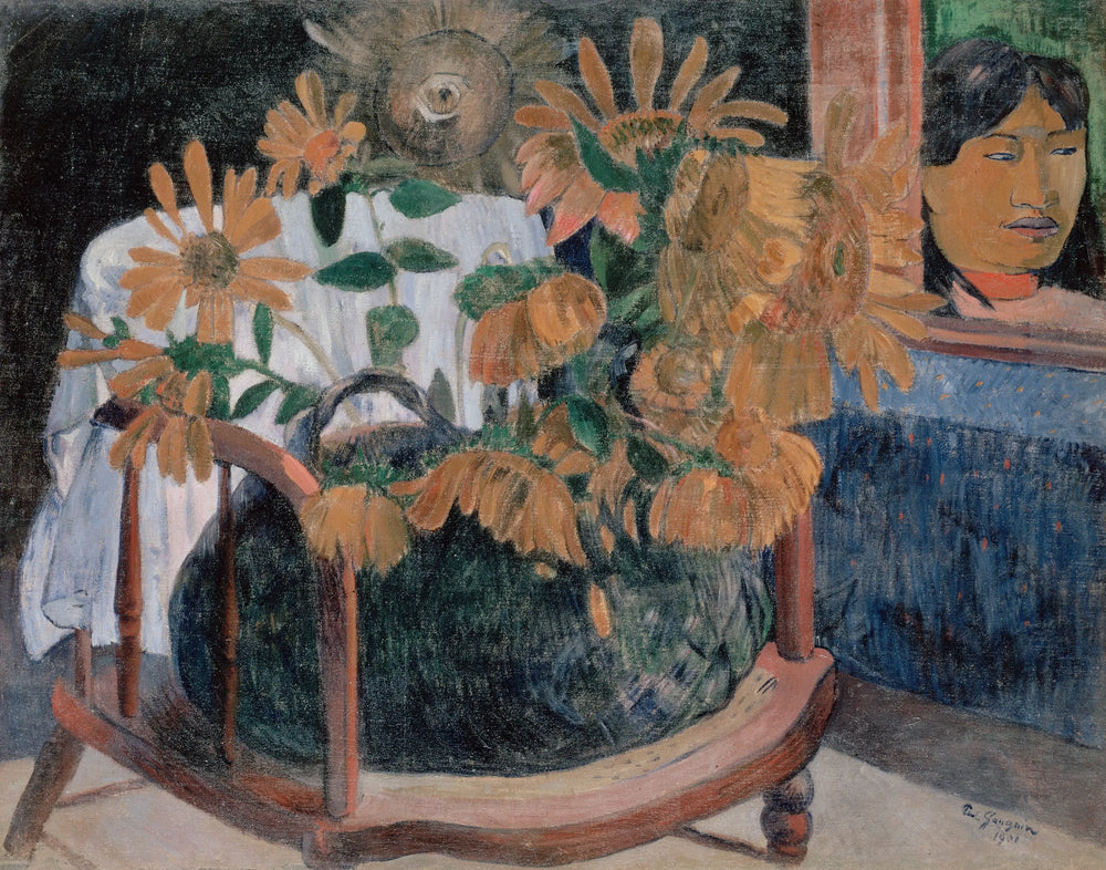 Reproduction du tableau « Nature morte avec des tournesols sur un fauteuil (II) - Paul Gauguin » par Alpha Reproduction en peinture à l’huile