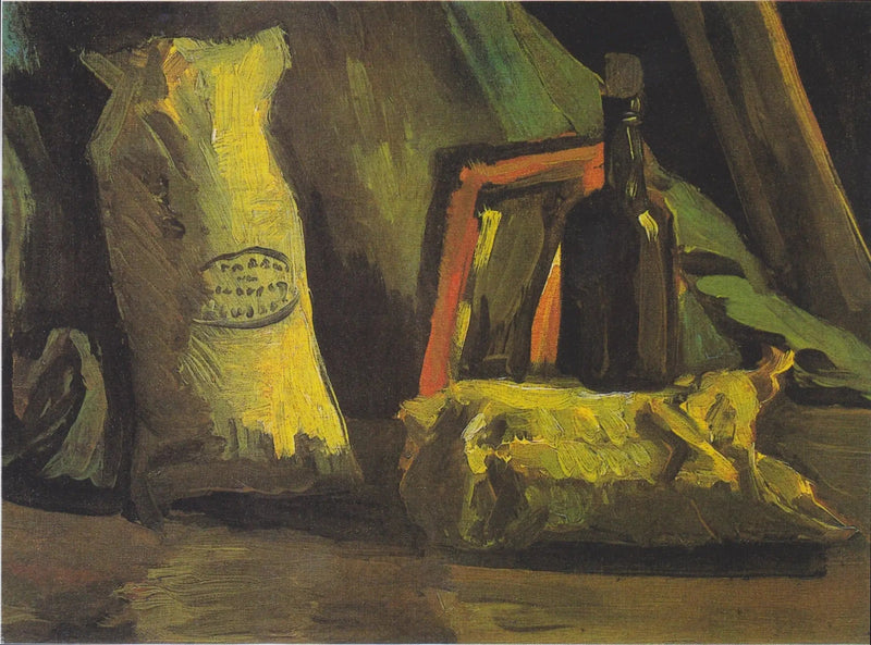 Still Life with Two Bags and a Bottle - Vincent van Gogh