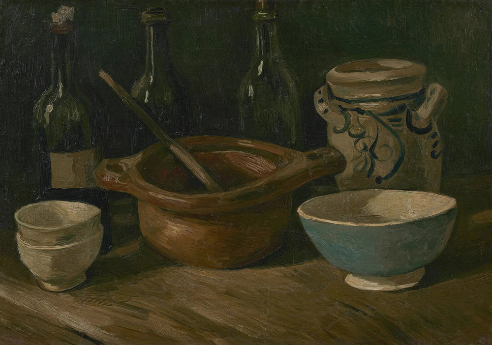 Nature morte avec faïence et bouteilles - Vincent van Gogh image 1 reproduction d’œuvre d’art à l’huile