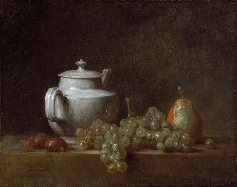 Still life with a teapot, grapes, chestnuts, and a pear - Jean Siméon Chardin