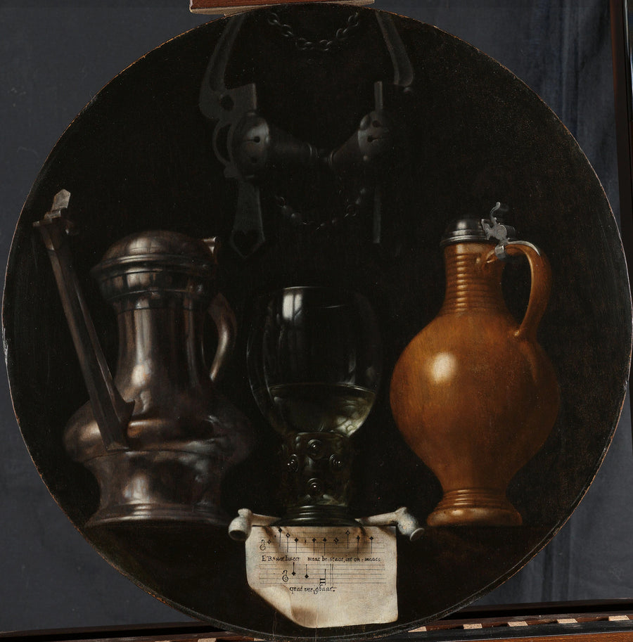 Nature morte emblématique avec cruche, verre, cruche et bride - Johannes Torrentius