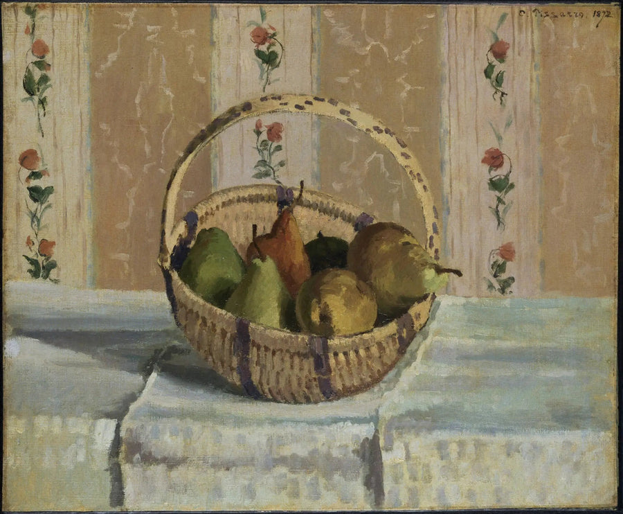 Still Life: Apples and Pears in a Round Basket - Camille Pissarro