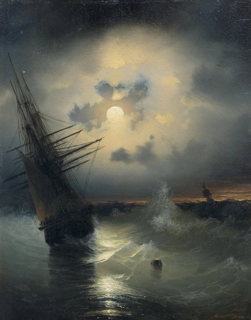 Sailboat on the moonlit sea. - Ivan Aïvazovski
