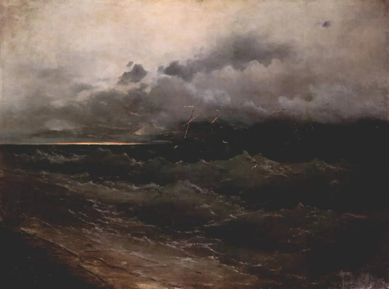 Ships on a Stormy Sea, Sunrise - Ivan Aïvazovski