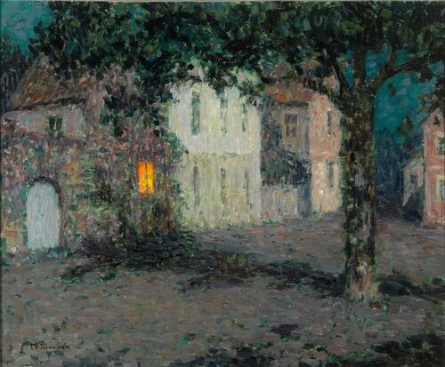 Nocturne under the moonlight in Cherbourg - Henri Le Sidaner