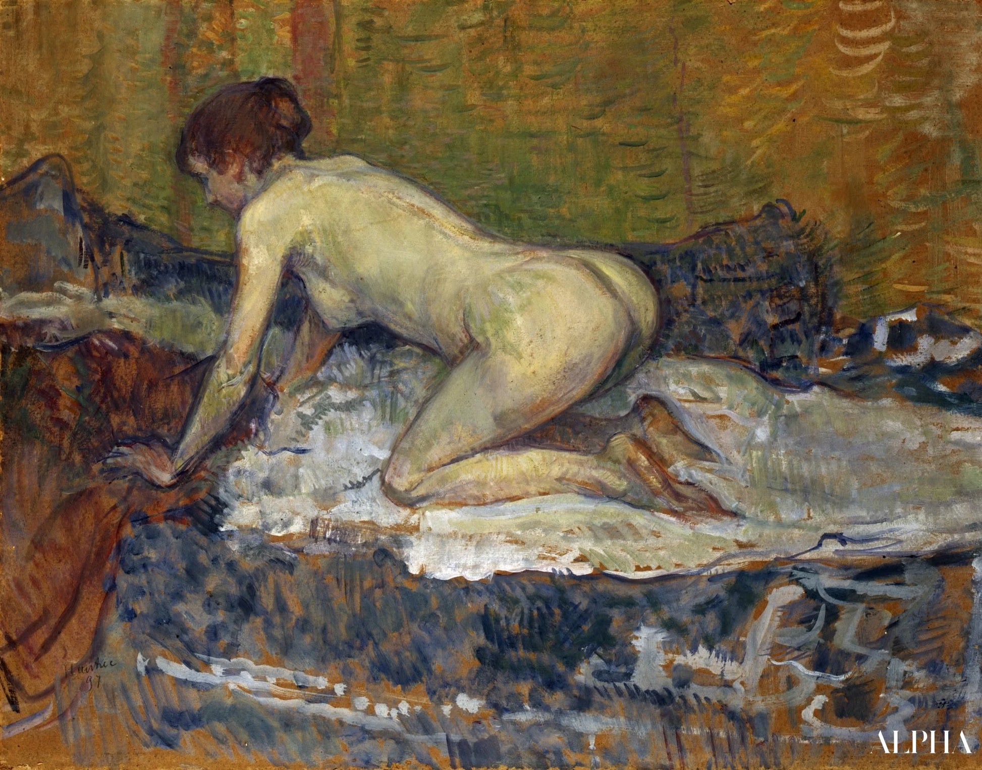 Nu à tête rouge accroupi - Toulouse Lautrec - Reproductions de tableaux et peintures haut de gamme
